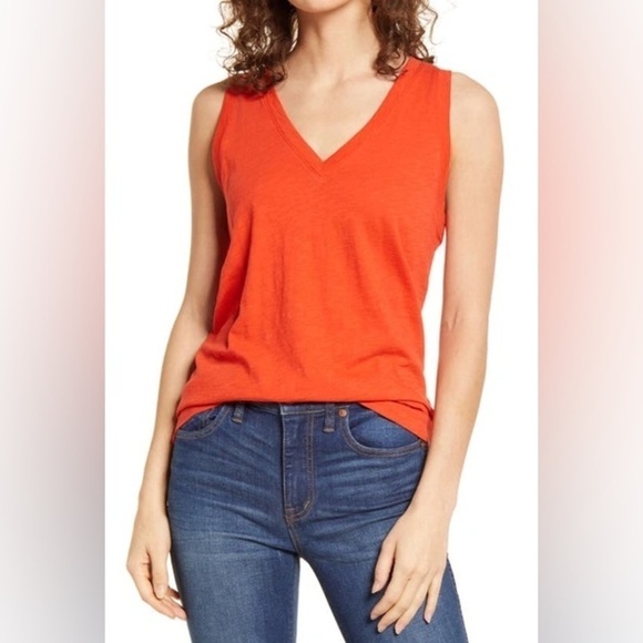 Madewell Orange V-Neck Tank Top - Picture 1 of 3
